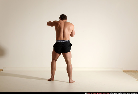 Man Adult Muscular White Fighting without gun Moving poses Underwear