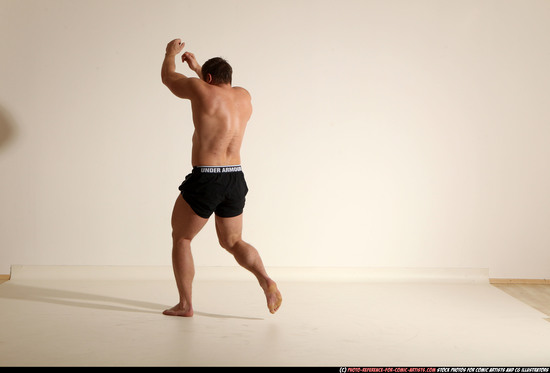 Man Adult Muscular White Fighting without gun Moving poses Underwear