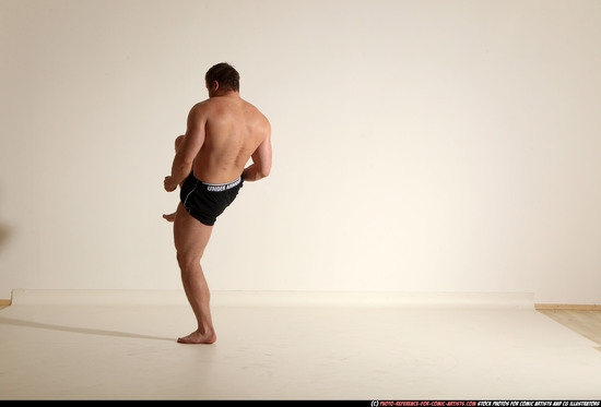 Man Adult Muscular White Fighting without gun Moving poses Underwear