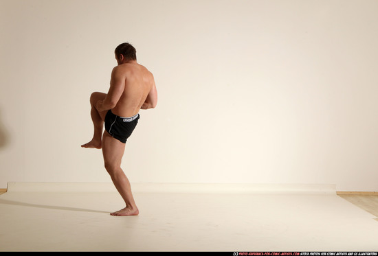 Man Adult Muscular White Fighting without gun Moving poses Underwear