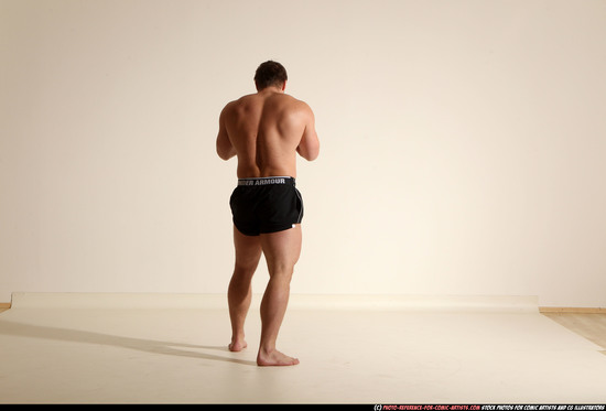 Man Adult Muscular White Fighting without gun Moving poses Underwear