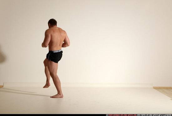 Man Adult Muscular White Fighting without gun Moving poses Underwear