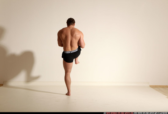 Man Adult Muscular White Fighting without gun Moving poses Underwear