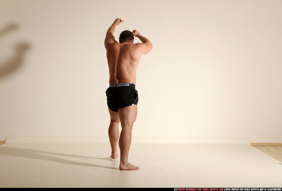 Man Adult Muscular White Fighting without gun Moving poses Underwear