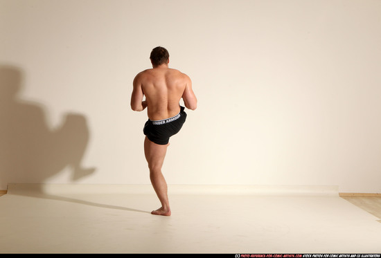 Man Adult Muscular White Fighting without gun Moving poses Underwear