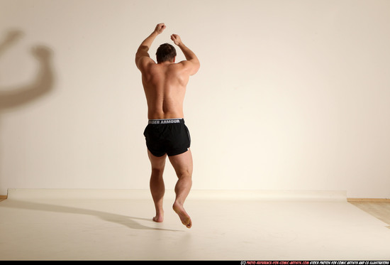 Man Adult Muscular White Fighting without gun Moving poses Underwear