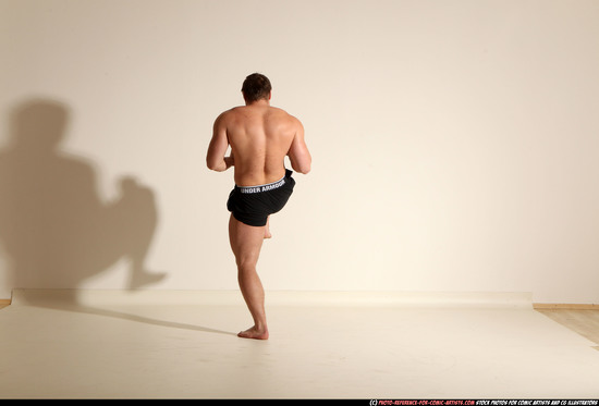 Man Adult Muscular White Fighting without gun Moving poses Underwear