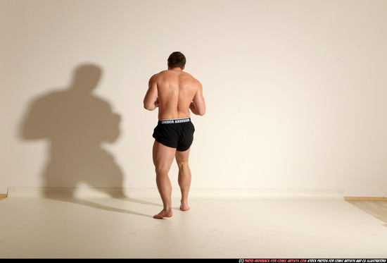 Man Adult Muscular White Fighting without gun Moving poses Underwear