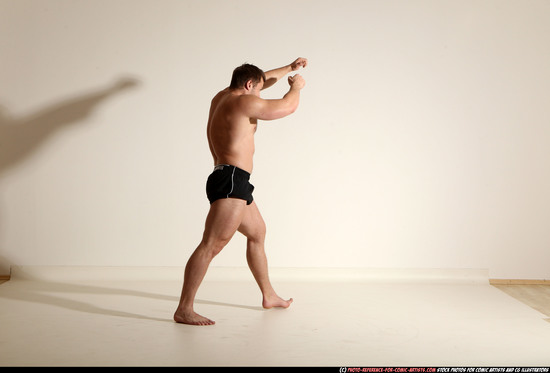 Man Adult Muscular White Fighting without gun Moving poses Underwear