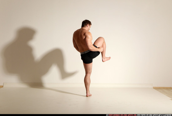 Man Adult Muscular White Fighting without gun Moving poses Underwear