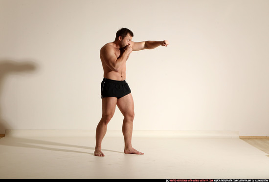 Man Adult Muscular White Fighting without gun Moving poses Underwear