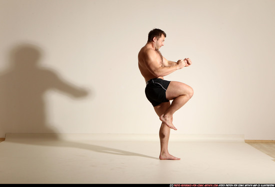 Man Adult Muscular White Fighting without gun Moving poses Underwear