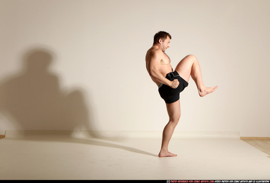 Man Adult Muscular White Fighting without gun Moving poses Underwear