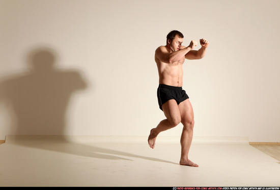 Man Adult Muscular White Fighting without gun Moving poses Underwear