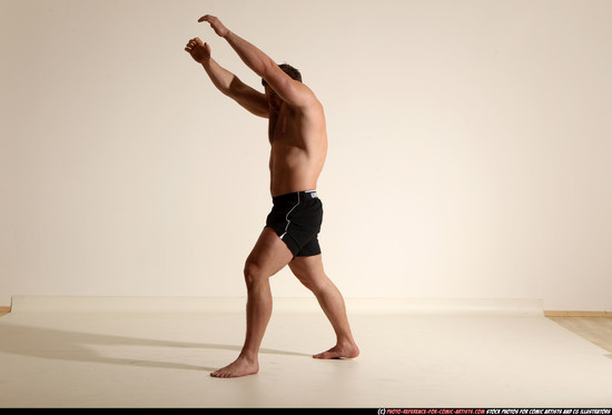 Man Adult Muscular White Fighting without gun Moving poses Underwear