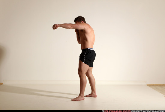 Man Adult Muscular White Fighting without gun Moving poses Underwear