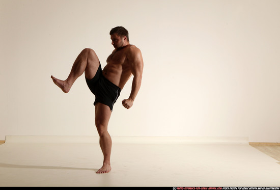 Man Adult Muscular White Fighting without gun Moving poses Underwear