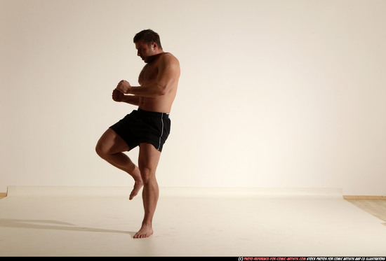 Man Adult Muscular White Fighting without gun Moving poses Underwear