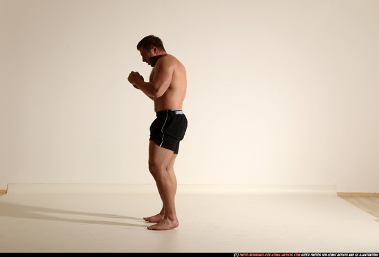 Man Adult Muscular White Fighting without gun Moving poses Underwear