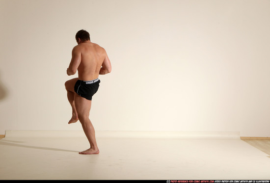 Man Adult Muscular White Fighting without gun Moving poses Underwear