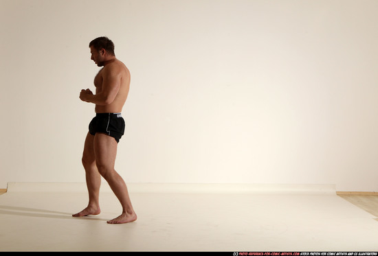 Man Adult Muscular White Fighting without gun Moving poses Underwear