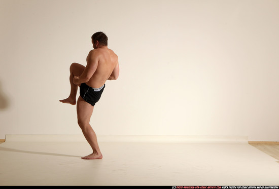 Man Adult Muscular White Fighting without gun Moving poses Underwear