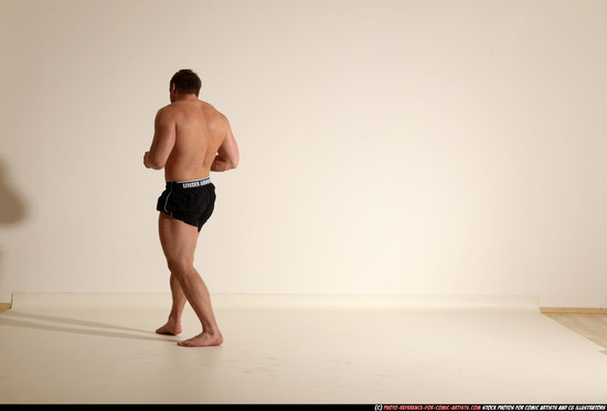 Man Adult Muscular White Fighting without gun Moving poses Underwear