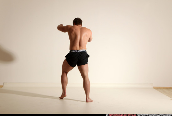 Man Adult Muscular White Fighting without gun Moving poses Underwear