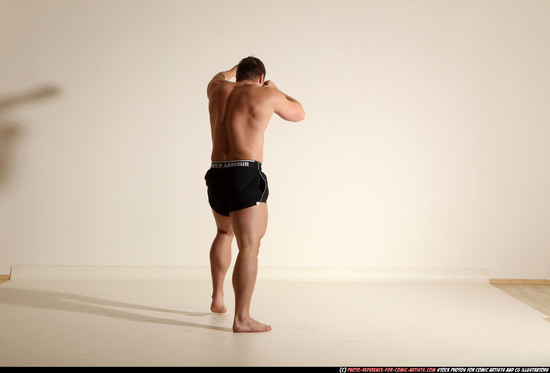 Man Adult Muscular White Fighting without gun Moving poses Underwear