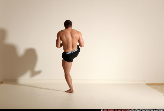 Man Adult Muscular White Fighting without gun Moving poses Underwear