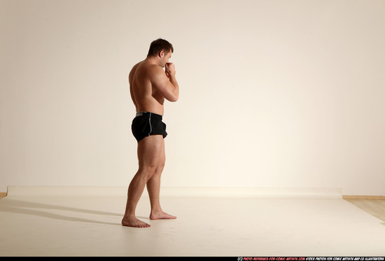 Man Adult Muscular White Fighting without gun Moving poses Underwear