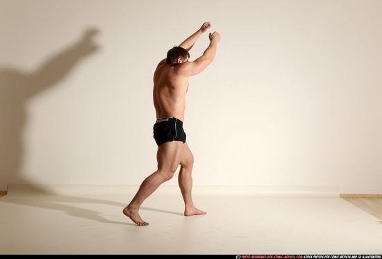 Man Adult Muscular White Fighting without gun Moving poses Underwear