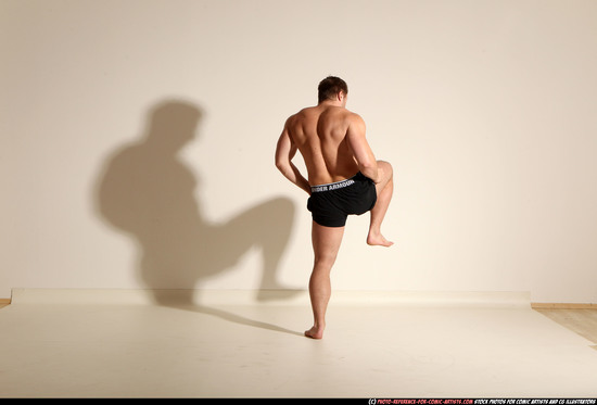 Man Adult Muscular White Fighting without gun Moving poses Underwear