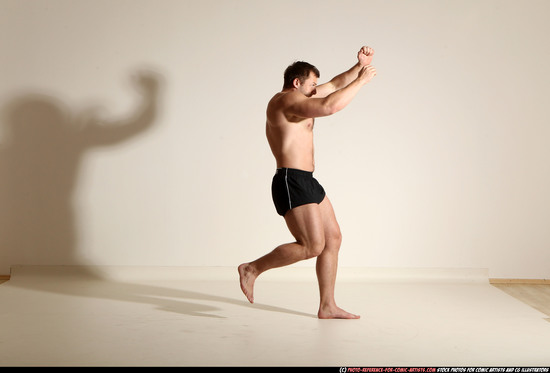 Man Adult Muscular White Fighting without gun Moving poses Underwear