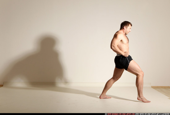 Man Adult Muscular White Fighting without gun Moving poses Underwear