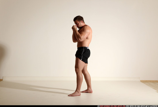 Man Adult Muscular White Fighting without gun Moving poses Underwear