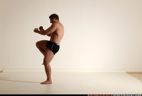 Man Adult Muscular White Fighting without gun Moving poses Underwear