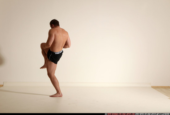 Man Adult Muscular White Fighting without gun Moving poses Underwear