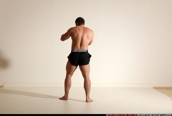 Man Adult Muscular White Fighting without gun Moving poses Underwear