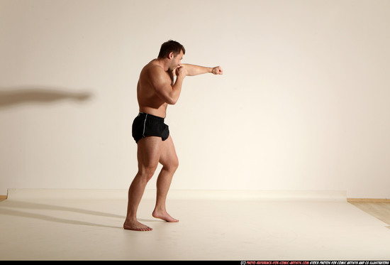 Man Adult Muscular White Fighting without gun Moving poses Underwear