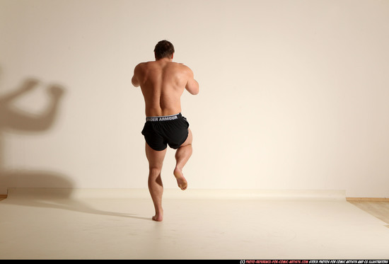 Man Adult Muscular White Fighting without gun Moving poses Underwear