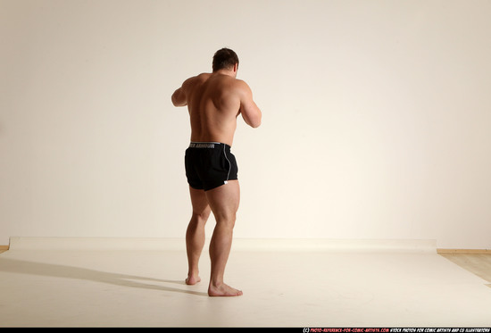 Man Adult Muscular White Fighting without gun Moving poses Underwear