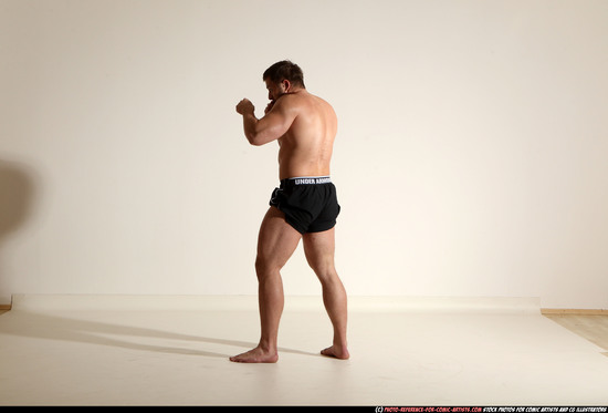 Man Adult Muscular White Fighting without gun Moving poses Underwear