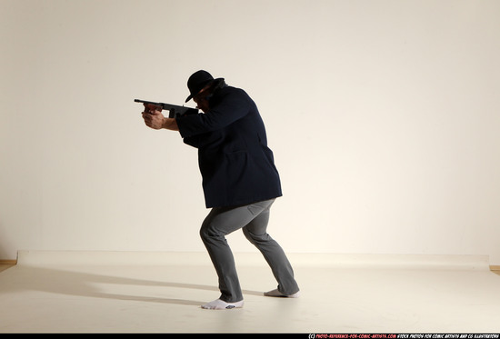 Man Adult Muscular White Fighting with submachine gun Moving poses Coat