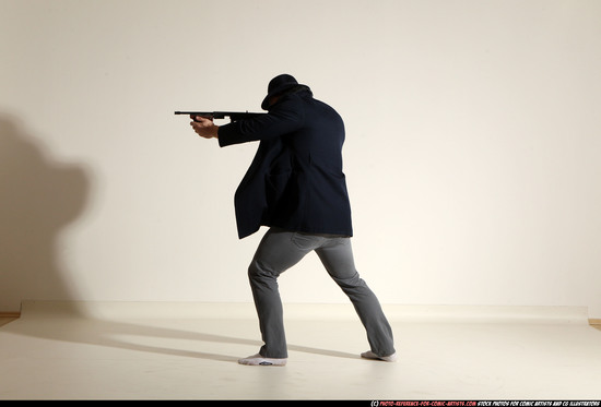 Man Adult Muscular White Fighting with submachine gun Moving poses Coat