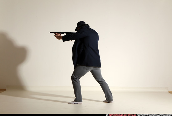 Man Adult Muscular White Fighting with submachine gun Moving poses Coat