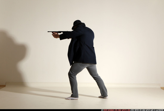 Man Adult Muscular White Fighting with submachine gun Moving poses Coat