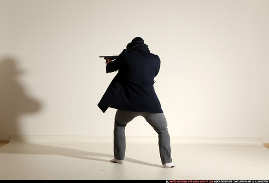 Man Adult Muscular White Fighting with submachine gun Moving poses Coat