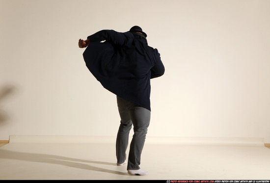 Man Adult Muscular White Fighting with submachine gun Moving poses Coat