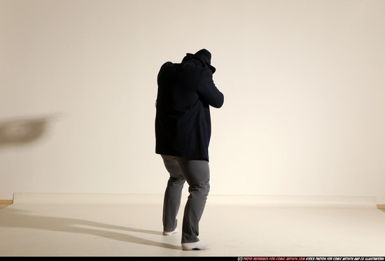 Man Adult Muscular White Fighting with submachine gun Moving poses Coat